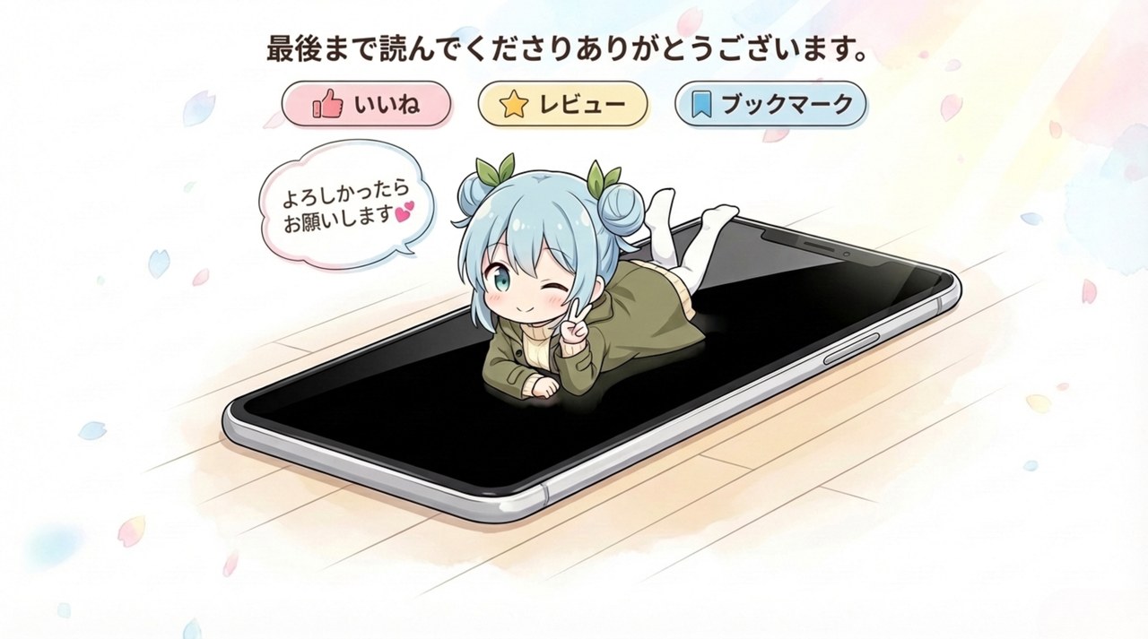 最後まで読んでくださりありがとうございます。よろしかったら、いいね / レビュー / ブックマークをお願いします！